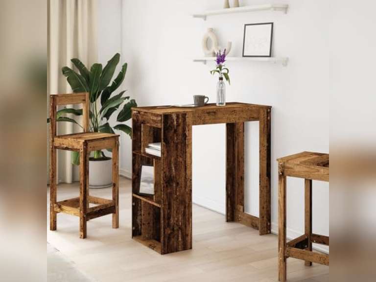 (SIMILAR MODEL) vidaXL Tall Bar Table with Storage Racks in Old Wood | Stylish Engineered Surface Modern Design for Kitchen Dining Room Dimensions 40.2X19.7X40.7 in Furniture Top Pub High Counter Rectangular 119