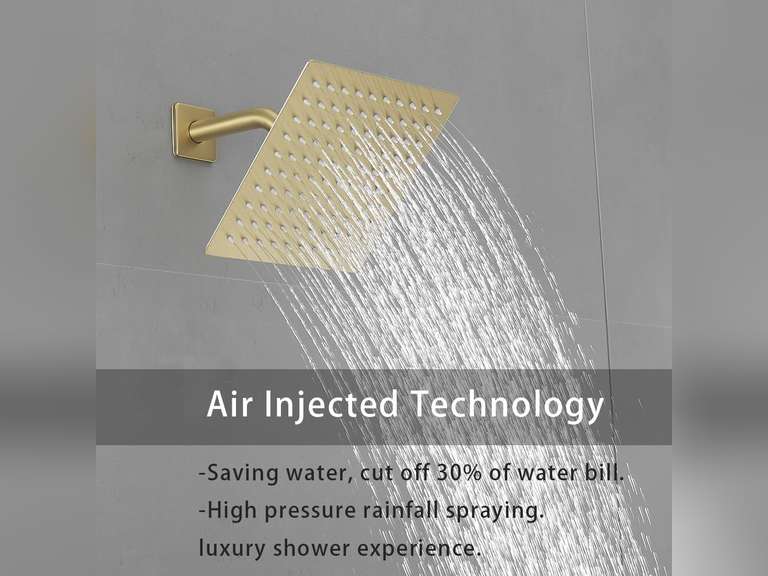 (Similar model) Brushed Gold Shower System with High Pressure 8' Rainfall Shower Head, Handheld Shower head, Bathroom Luxury Rain Mixer Shower Combo Set Wall Mounted Shower Faucet Rough-in Valve and Trim Kit 150