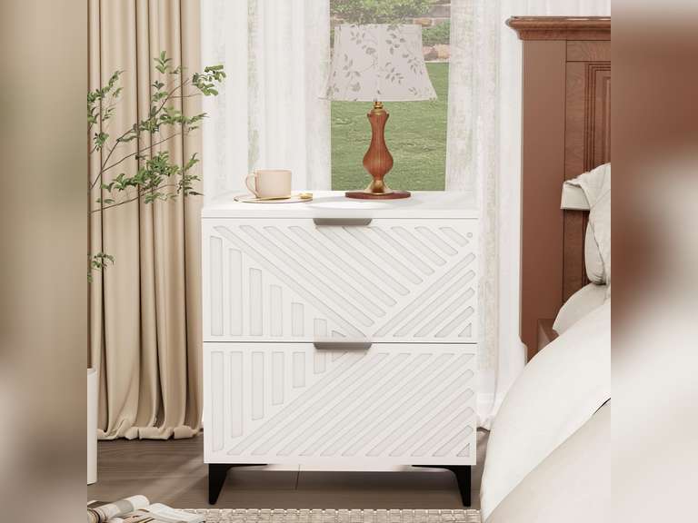 (Similar)Fluted Nightstand Set of 2 with 2 Drawers, Side End Table, Small Accent Storage Cabinet,Modern Night Stand Bedside Table for Bedroom,White 130