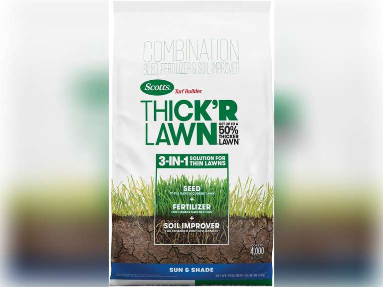 Scotts Turf Builder Thick'R Lawn Sun and Shade, Combination Seed, Fertilizer and Soil Improver, Thickens Thin Grass, 40 lbs. 58