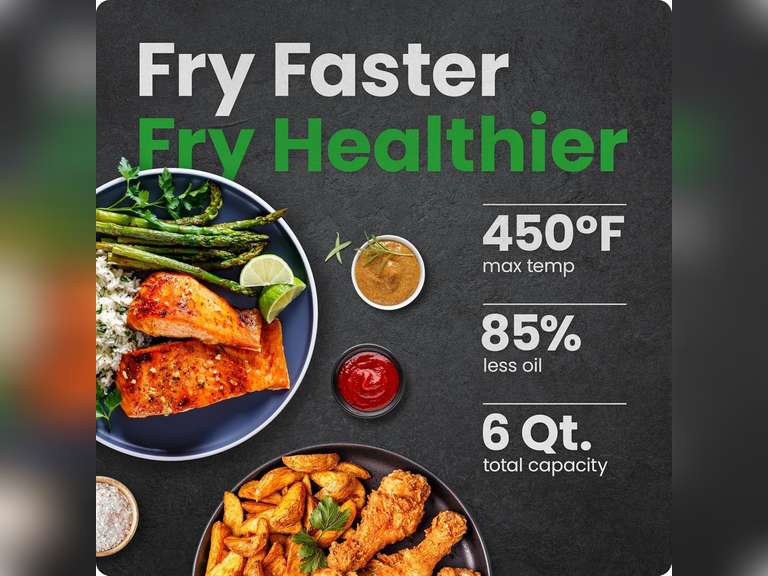 CHEFMAN 6 Quart Dual Basket Air Fryer Oven with Easy View Windows, Sync Finish, Hi-Fry, Auto Shutoff, 2 Independent 3Qt Nonstick Dishwasher Safe Frying Baskets, Digital Double Air Fryer - Black 90