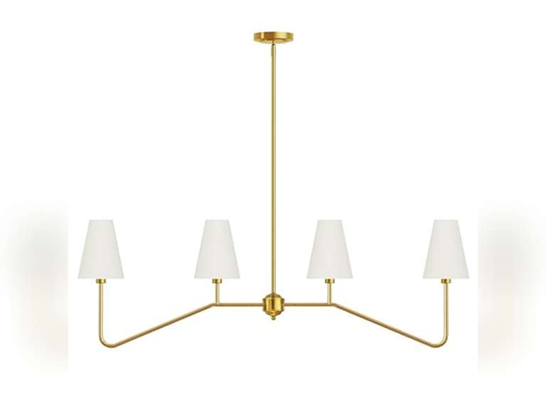 Electro bp;47" W 4-Light Linear Kitchen Island Lighting Fixture Classic Chandeliers Polished Gold with White Linen Shades for Dining Table,E12,160W 130
