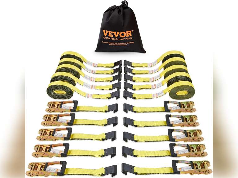 VEVOR Flat Hook Ratchet Straps (10PK), 10,000 lb Break Strength, 2" x 30' Heavy Duty Tie Down Straps, Track Spring Fittings, 3,333 Pound Working Load, for for Flatbed, Truck, Trailers Pickup 120
