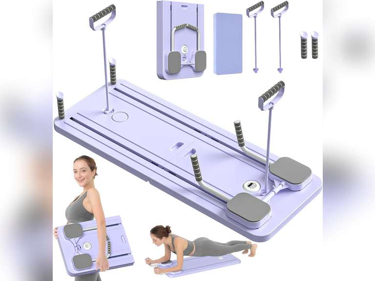 JANUA Pilates Board - Pilates Reformer Set, Multi-Purpose Foldable Pilates Reformer Board for Home, 5 in 1 Pilates Sliding Board (Purple) 130