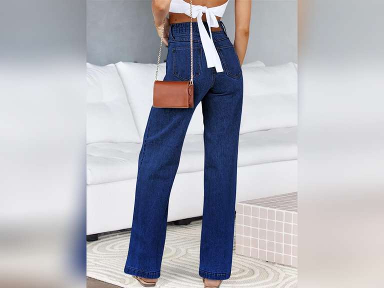 Sidefeel Women's Jeans High Waisted Straight Leg Stretchy Jeans Trendy Welt Pockets Loose Wide Leg Zimbaplatinum Denim Pantsj size 14 39