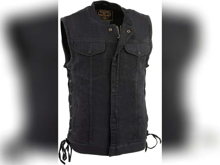 Milwaukee Leather MDM3002 Men's Covert Black Denim Club Style Vest with Side Lace Adjustment, size 2XL 61