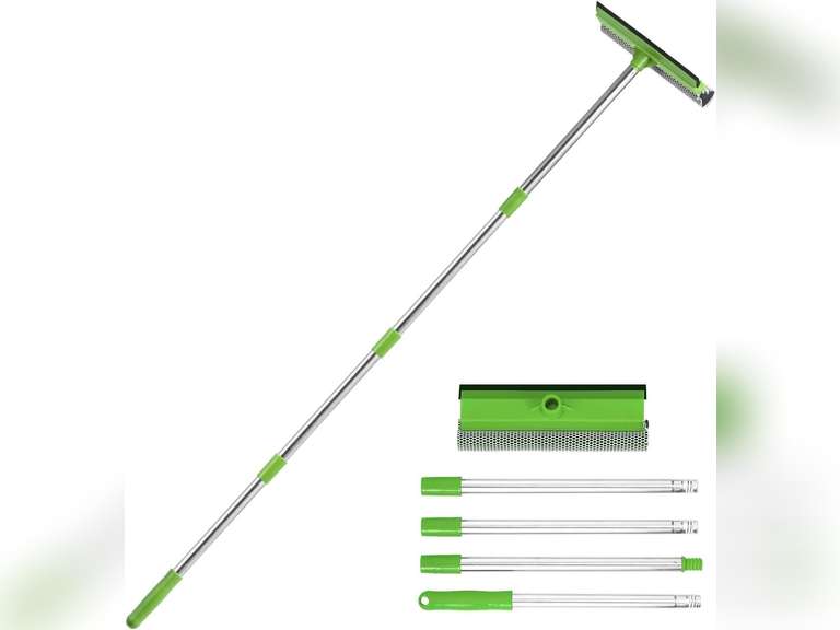 2-in-1 Window Squeegee with 30"-59" Stainless Steel Adjustable Handle - Glass Cleaner for Shower Doors, Car Windshield & High Outdoor Windows 14