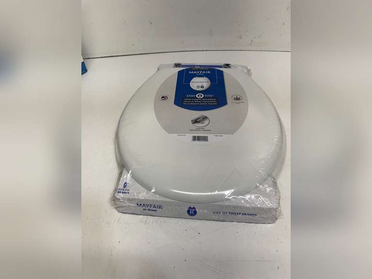 MAYFAIR 844CP 000 Edgewater Toilet Seat with Chrome Hinges will Never Come Loose, ROUND, Durable Enameled Wood, White 32