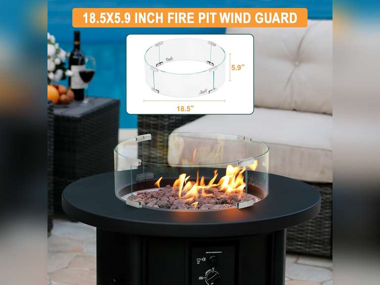 BALI OUTDOORS Fire Pit Wind Guard, 18.5 x 18.5 x6 Inch Clear Tempered Glass Flame Guard with Hard Aluminum Corner Brackets, Fits for Round Outdoor Fire Pit 80