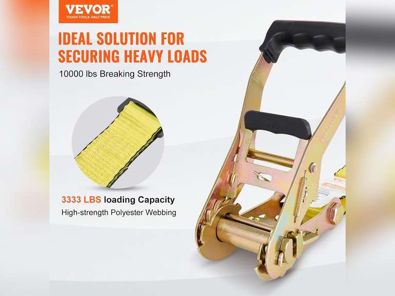 VEVOR Flat Hook Ratchet Straps (10PK), 10,000 lb Break Strength, 2" x 30' Heavy Duty Tie Down Straps, Track Spring Fittings, 3,333 Pound Working Load, for for Flatbed, Truck, Trailers Pickup 120