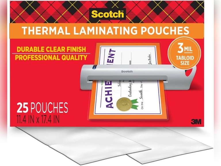 Scotch Thermal Laminating Pouches, Legal Size 11 x 17 Inches, 25 Pack Laminating Sheets, 3 Mil, Education Supplies & Craft Supplies, For Use With Thermal Laminators 17