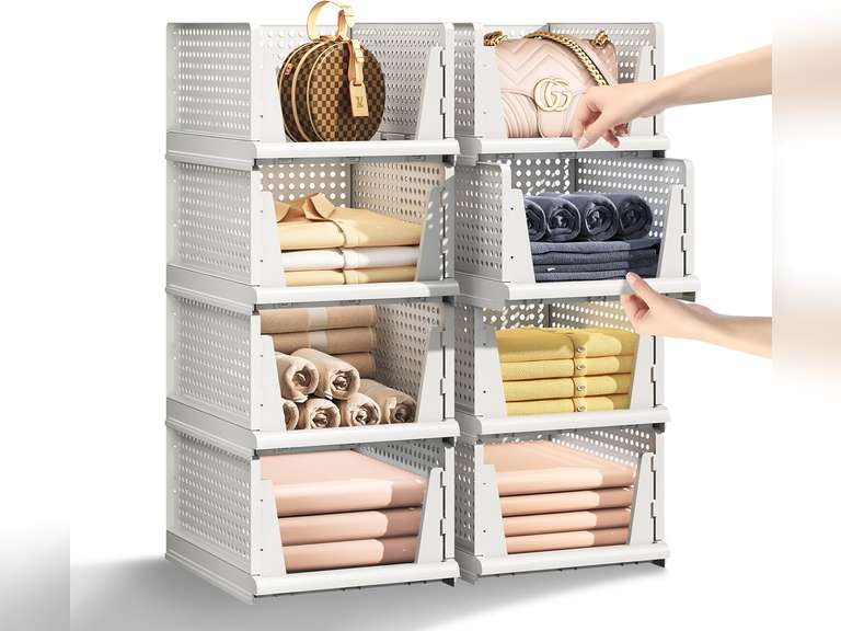 (Similar model) 5 Packs Stackable Plastic Storage Basket for Closet Foldable Closet Organizers and Storage Bins for Shelves Storage Drawer Container for Clothes, Wardrobe, Pantry, 5L 36