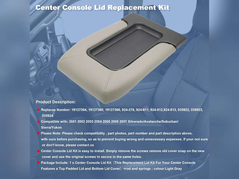 NHILES Center Console Lid Replacement Kit for 1999 2000 2001 2002 2003 2004 2005 2006 2007 Silverado/Avalanche/Suburban/Sierra/Yukon Replaces Number 19127364, 19127365, 19127366 (Black) 31