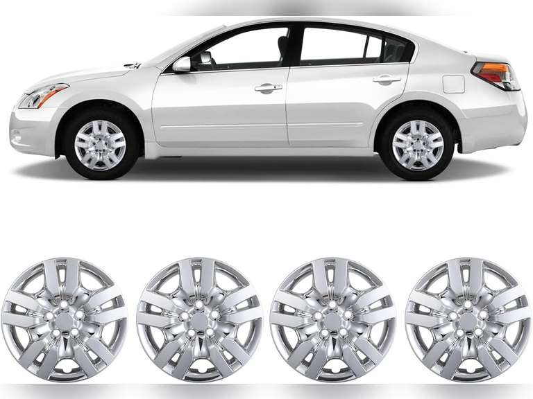 16 Inch Hubcaps Set of 4 Silver Chrome Wheel Rims Cover R16 for Nissan Altima 2007-2012 & for Nissan Altima Coupe 08-09, ABS & PC Material Wheel Covers Bolt On Fit for Steel Wheels Auto Accessories 56