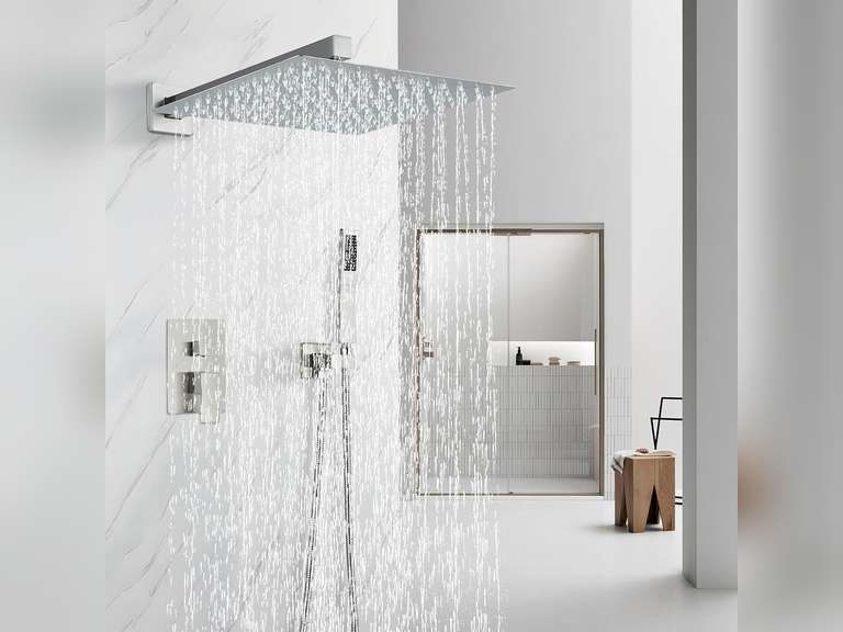 Shower Faucet Set Brushed Nickel Shower System with 12 Inches Rain Shower Head and Handheld Sprayer Wall Mounted Shower Fixture Set with Brass Shower Valve 130