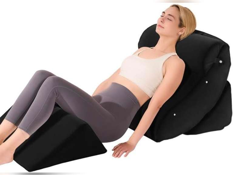 4 PCS Wedge Pillow Set for After Surgery, Memory Foam Orthopedic Bed Wedge Pillow Set, Adjustable Bed for Sleeping, Acid Reflux Relief, Post Surgery Recovery, Back Support, Leg Elevation, Black 80