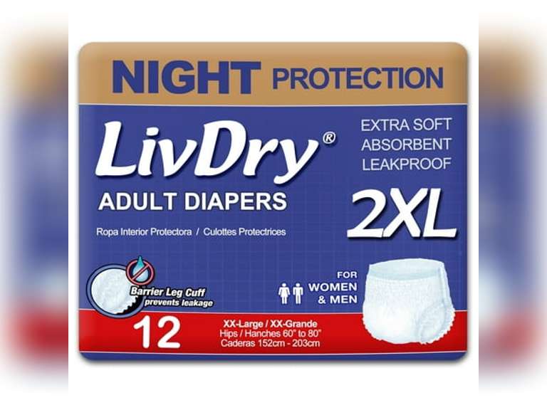 LivDry 2XL Overnight Adult Diapers for Women and Men, Max Protection Incontinence Underwear (XX-Large, 12-Pack) 37