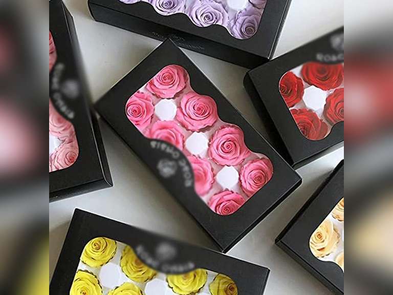 Eternal Life Flower Material Gift Box Immortal Rose Flower Dried Rose Artificial Preserved Flowers Head Roses, 8 pcs 16
