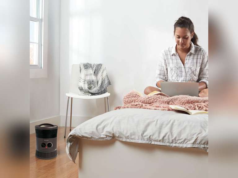 Honeywell HHF360V 360 Degree Surround Fan Forced Heater with Surround Heat Output Charcoal Grey Energy Efficient Portable Heater with Adjustable Thermostat & 2 Heat Settings, Small 35