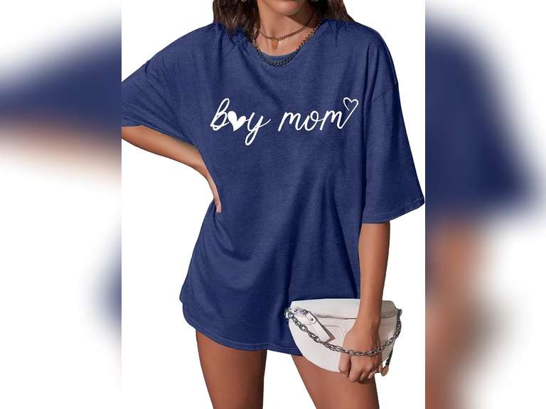 MNLYBABY Boy Mom Shirts for Women Oversized Mama T-Shirt Mom Life Gift for Mama Letter Print Causal Crew Neck Tops size L 10