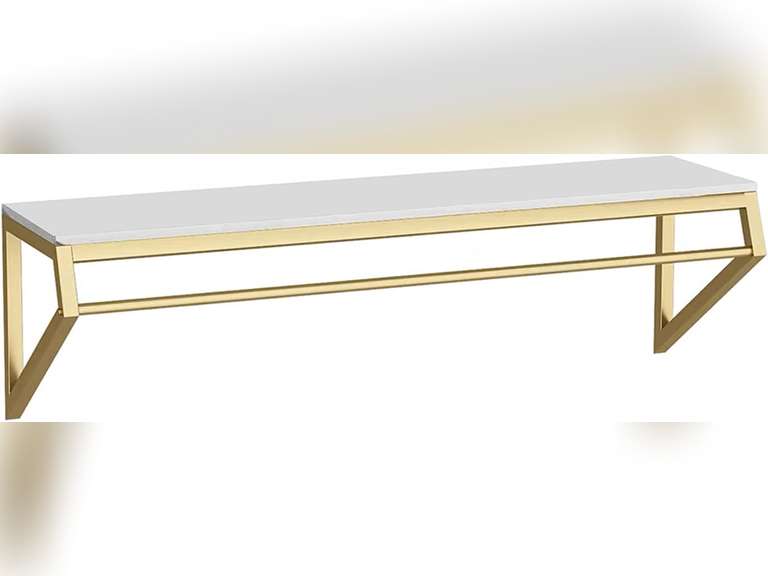 Modern Simple Men's and Women's Clothing Store Heavy Duty Metal Display Shelf,Wall-Mounted Garment Rack with Wood,Clothes Rail,Bathroom Hanging Towel Rack (Gold Square Tube, B-39 L) 119