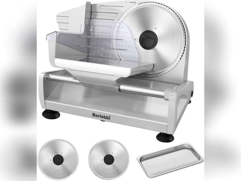 Meat Slicer, 200W Meat Slicer Machine for Home, DC Motor Quiet Deli Slicer with 2 Removable 7.5' Stainless Steel Blades, Adjustable Dial for 0-15mm, Electric Food Slicer for Meat, Cheese, Bread 129