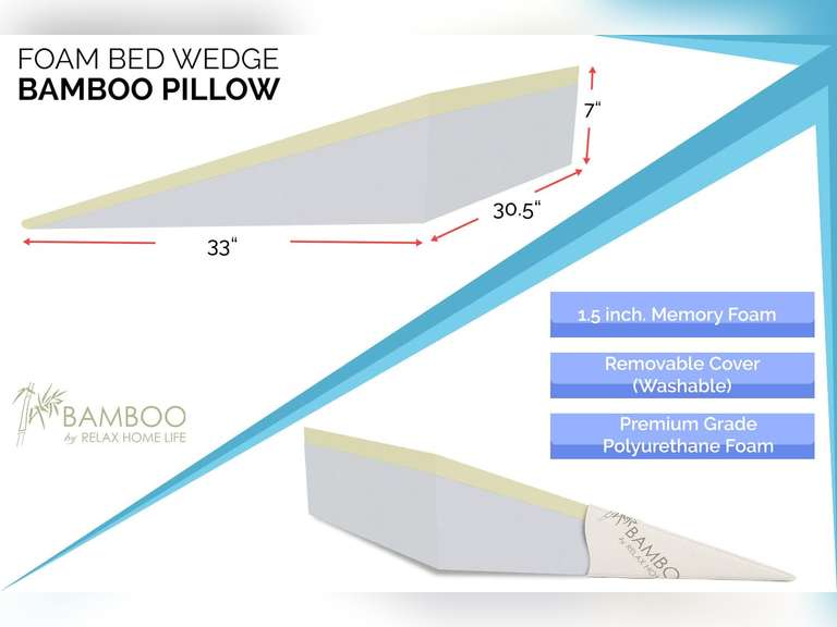 7.5 Inch Bed Wedge Pillow for Acid Reflux or Sleeping | 1.5 Inch Memory Foam Top with Stay Cool Cover | Incline Leg Elevation Pillows | Ideal for Gerd, Heartburn, and Snoring (26*23*7.5inch) 60