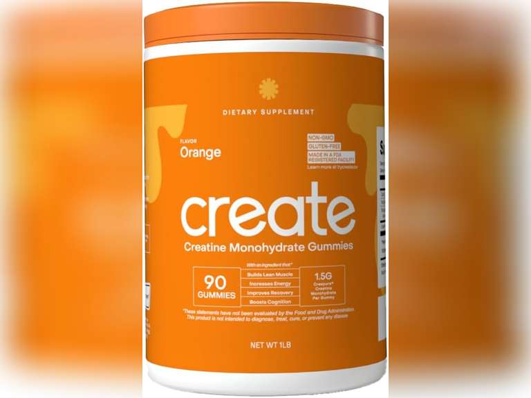 Create Creatine Monohydrate Gummies for Men & Women, Boost Focus, Strength, and Endurance, Anti-Melting Formula, Vegan, Gluten-Free, Non-GMO, 1.5g of Creatine per Gummy (Orange, 90 ct) 50