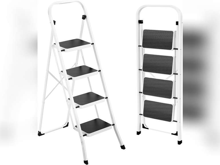 HBTower Step Ladder Folding Step Stool for Adults with Anti-Slip Pedal,330 lbs Capacity for Kitchen, Home,White 55