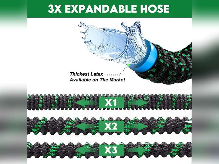 100 ft Expandable Garden Hose - Kink Free Flexible Water Hose 100ft with 10 Pattern Spray Nozzle, 3/4 Solid Brass Connectors, Retractable Lightweight Expanding Hose 44