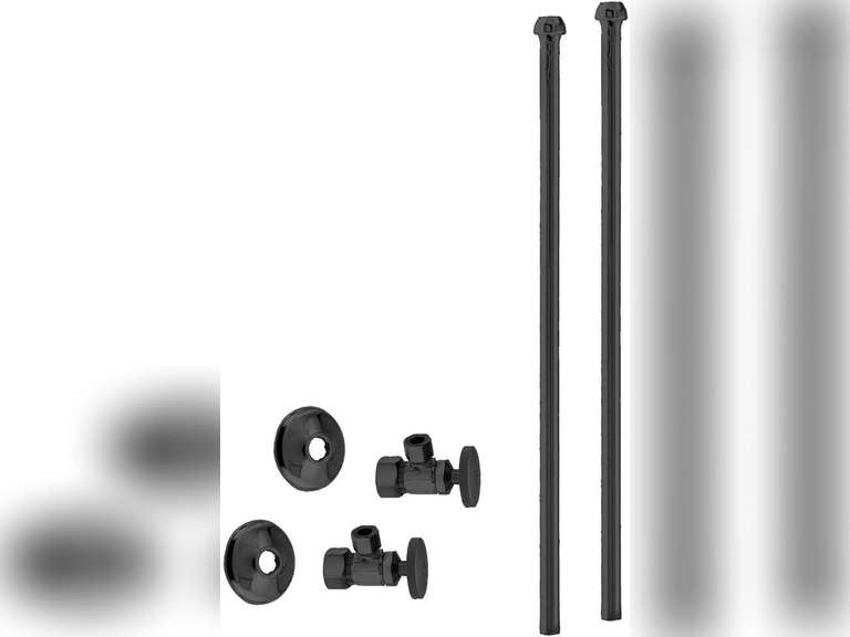 Westbrass A105KBN-62 5/8" x 3/8" OD x 20" Bullnose Riser Line Kit with Round Handle Angle Supply Shut Off Valve for Faucet, Matte Black 90
