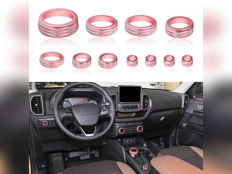 SENSHINE Air Condition, Vent Knob Cover for 2021 2022 2023 2024 Ford Bronco Sport Accessories AC Climate Headlight Contorl Volume Tune Switch Ring 4WD Knob Gear Shift Switch Knob Covers 11Pcs (Pink) 35