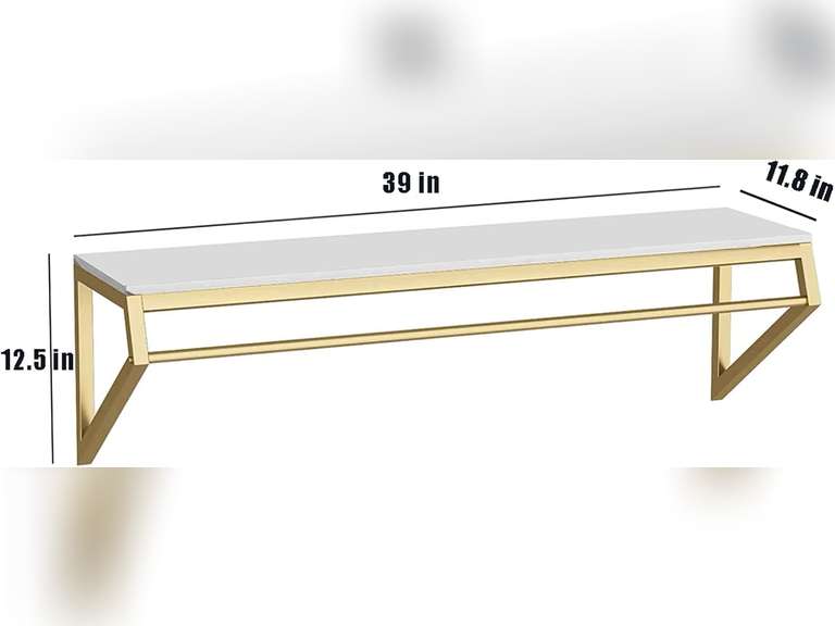 Modern Simple Men's and Women's Clothing Store Heavy Duty Metal Display Shelf,Wall-Mounted Garment Rack with Wood,Clothes Rail,Bathroom Hanging Towel Rack (Gold Square Tube, B-39 L) 119