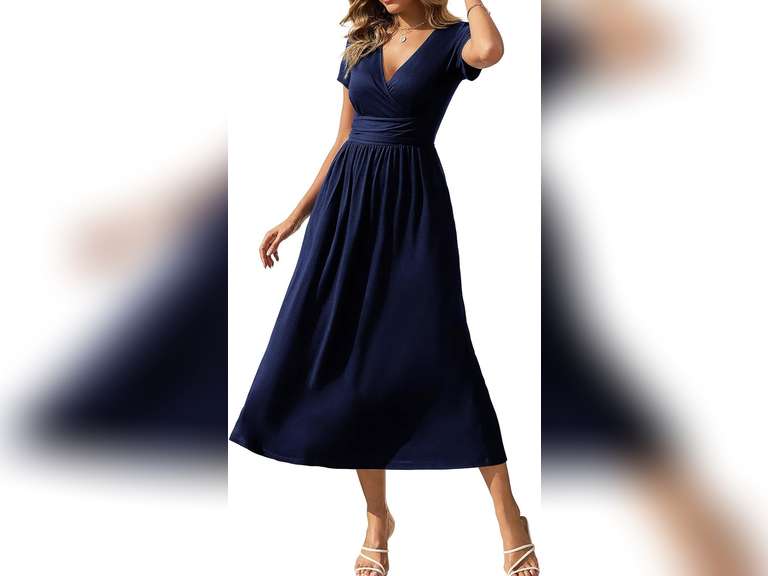 Gracyoga Women's Summer Dresses 2025 Short Sleeve Maxi Dress Casual V Neck Flowy Sundress with Pockets, size L 32