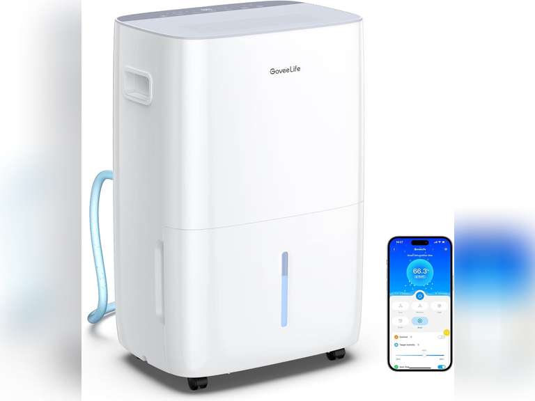 GoveeLife Dehumidifier for Home 4,500 Sq.Ft, 50 to 109 Pint Smart Auto Humidity Control, Drain Hose, 2.0Gal Bucket, Compressor Dehumidifiers for Basement with Auto Shut Off, Bathroom, Bedroom, Garage 250