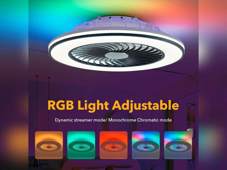 Low Profile Ceiling Fans with Lights, 22 Caged Modern Flush Mount Ceiling Fan with LED Light, Housing Finish Black, RGB Back Light (similar model) see pictures 160