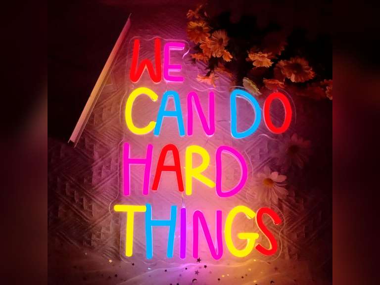 We Can Do Hard Things Neon Sign, Motivational Neon Light USB Dimmable LED Sign, for Inspirational Classroom Office Library Neon Light Kids Wall Art Bedroom Birthday Party Classroom Backdrop Sign 33