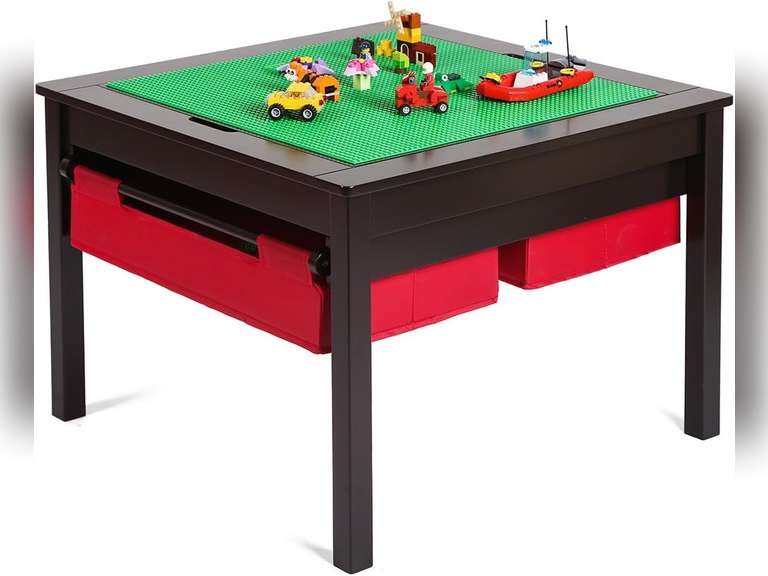 UTEX 2 in 1 Kids Construction Play Table with Storage Drawers and Built in Plate (Espresso) 87