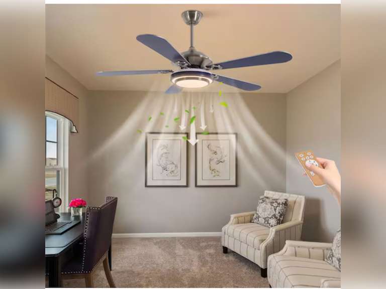 52 in. Indoor Blue and Silver Mute Ceiling Fan for Dining Room Bedroom with 3-Color Integrated LED Light and Remote 150