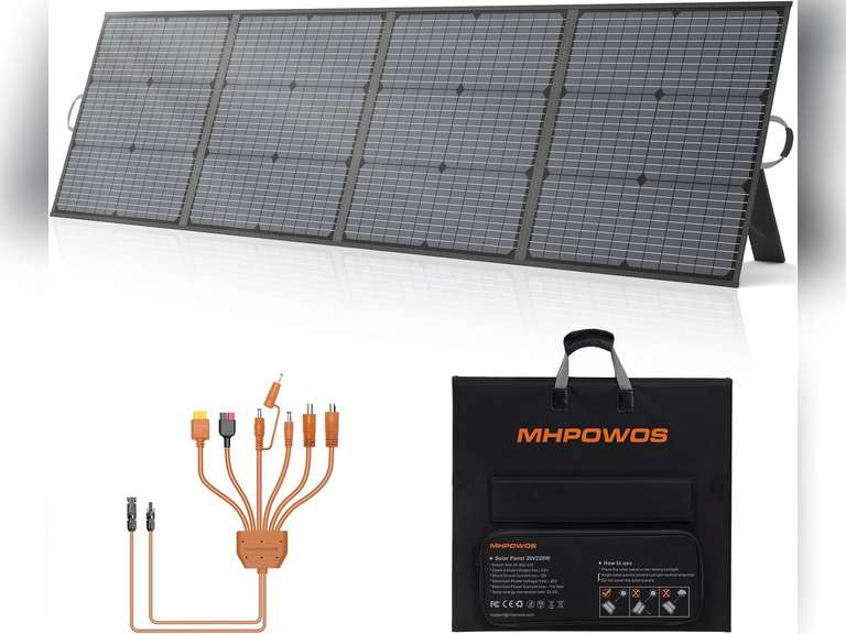 220W Portable Solar Panel, Lightweight Foldable 40V Solar Panels Complete with an Adjustable Kickstand, IP67 Waterproof Charger for Outdoor Camping, Portable Power Station, Motorhome, RV 177