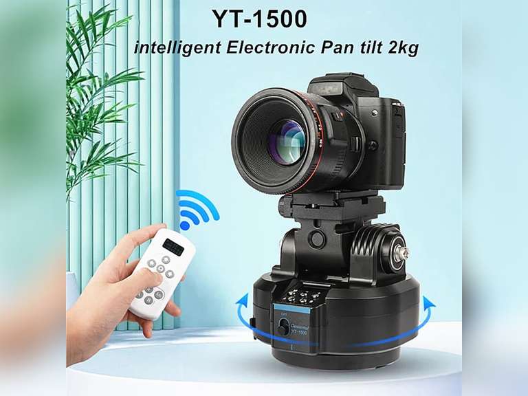 YT-1500 Auto Motorized Rotating Panoramic Head with Remote Control Support 2kg 70.5 Ounce Camera Phone Pan Tilt Video Tripod Head Stabilizer 109