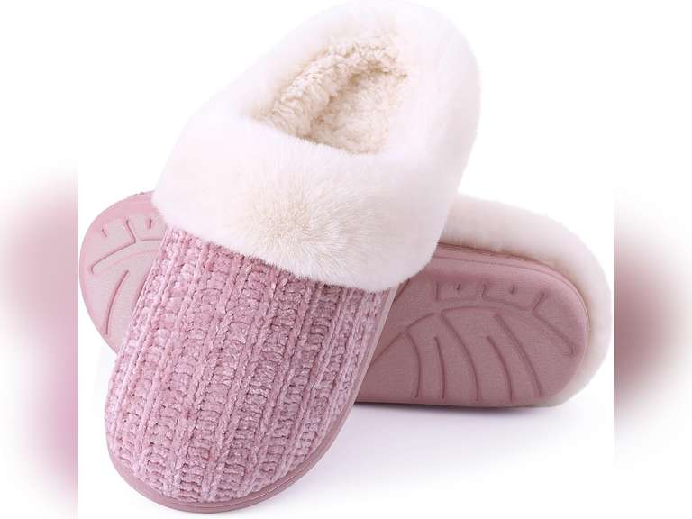 Evshine Warm Knit House Slippers for Women Comfy Wool-Like Lined Chenille Slippers with Memory Foam and Indoor Outdoor Soles, size 8-9 11
