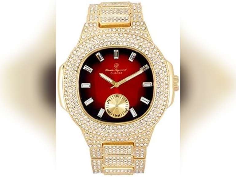 Charles Raymond Blinged Out Oblong Case Metal Mens Watch with Blinged Out Bracelet Set - 8475BM 30