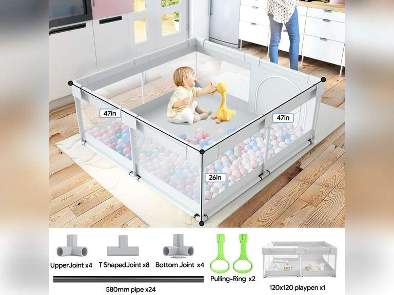 Fodoss Baby Playpen, 47x47 in Small Play Pen,Toddler Playpen for Apartment,Play Yard,Activity Fence, Extra Large Baby Playard 36