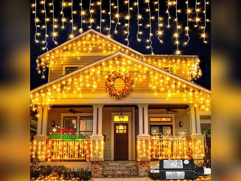 (UNKNOWN LENGTH) Warm White Christmas Lights Outdoor, 66ft 640 LED Icicle Lights for Outside House with Connectable Clear Wire 8 Modes Timer, Plug in Waterproof for Home Holiday Eaves Yard Party Room Indoor Decoration 30