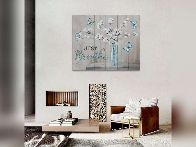 Cotton Wall Art Farmhouse Bathroom Pictures Wall Decor Bathroom Canvas Prints Flower Butterfly Decorations Painting Framed Artwork Office Home Decor For Bedroom Dining Living Room 20"x16" 30