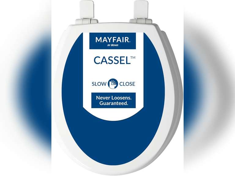 Mayfair Cassel Slow Close Toilet Seat, Easy Clean, Non Slip Premium Wood Seat, Easy Install, Made in USA, Round, White 38