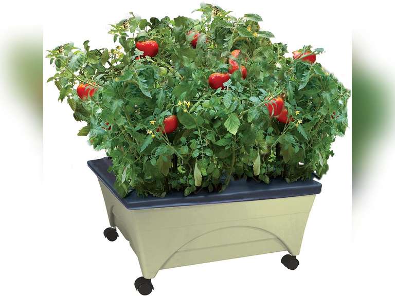 Emsco Group City Pickers 24.5 in. X 20.5 in. Patio Raised Garden Bed Grow Box Kit with Watering System and Casters in Sandstone 80