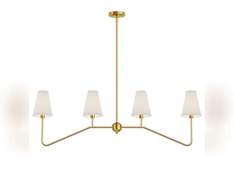 Electro bp;47" W 4-Light Linear Kitchen Island Lighting Fixture Classic Chandeliers Polished Gold with White Linen Shades for Dining Table,E12,160W 130