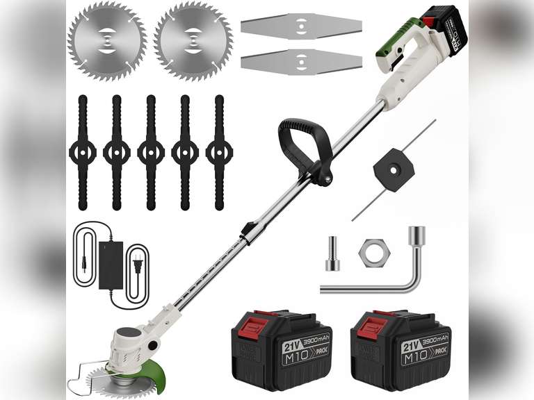 Electric Weed Wacker 21V Brush Cutter, Weed Wacker Cordless String Trimmer, Lightweight Grass Trimmer & Edger Lawn Tool,Portable Electric Lawn Trimmer with Charger, 2 Batteries, 3 Types Blades 73